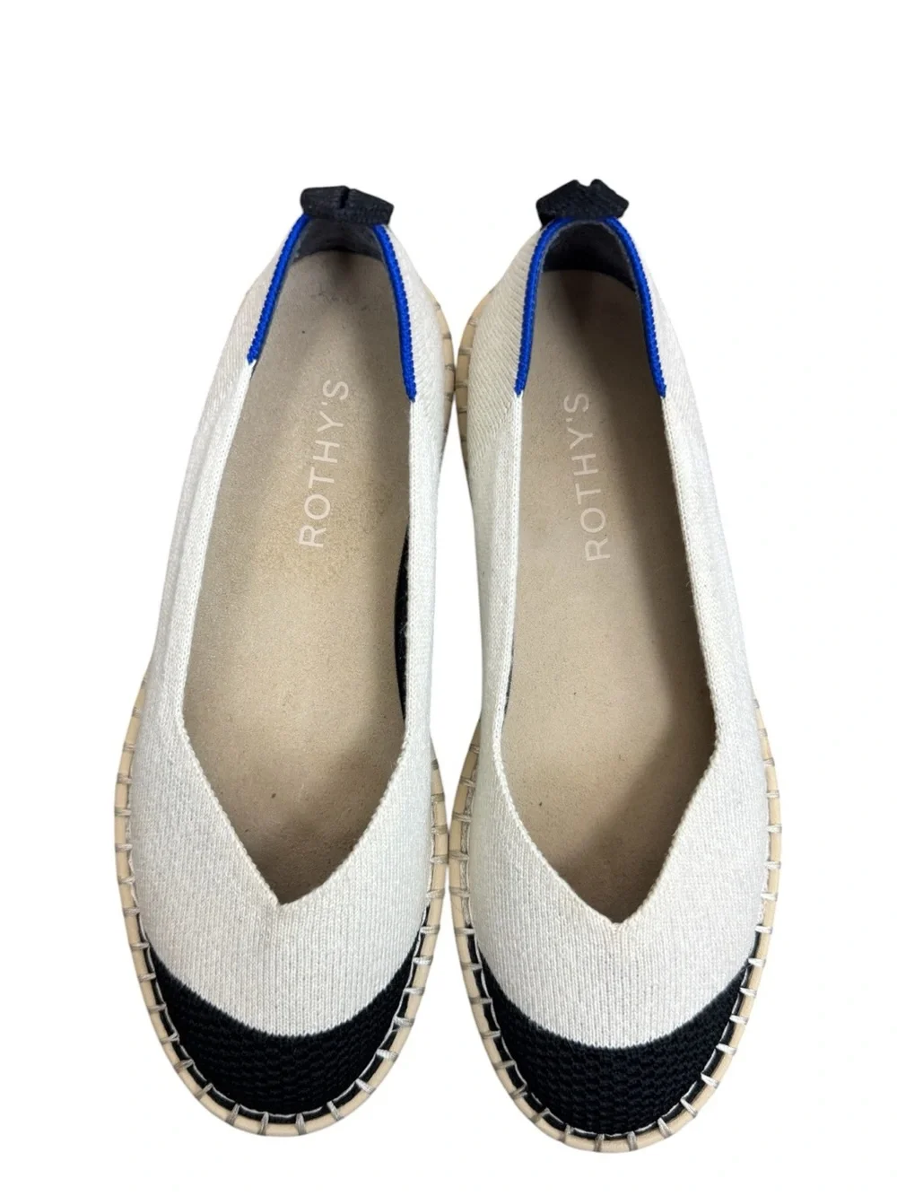 Rothy's The Espadrille Boardwalk Flats In Cream And Black Size 6